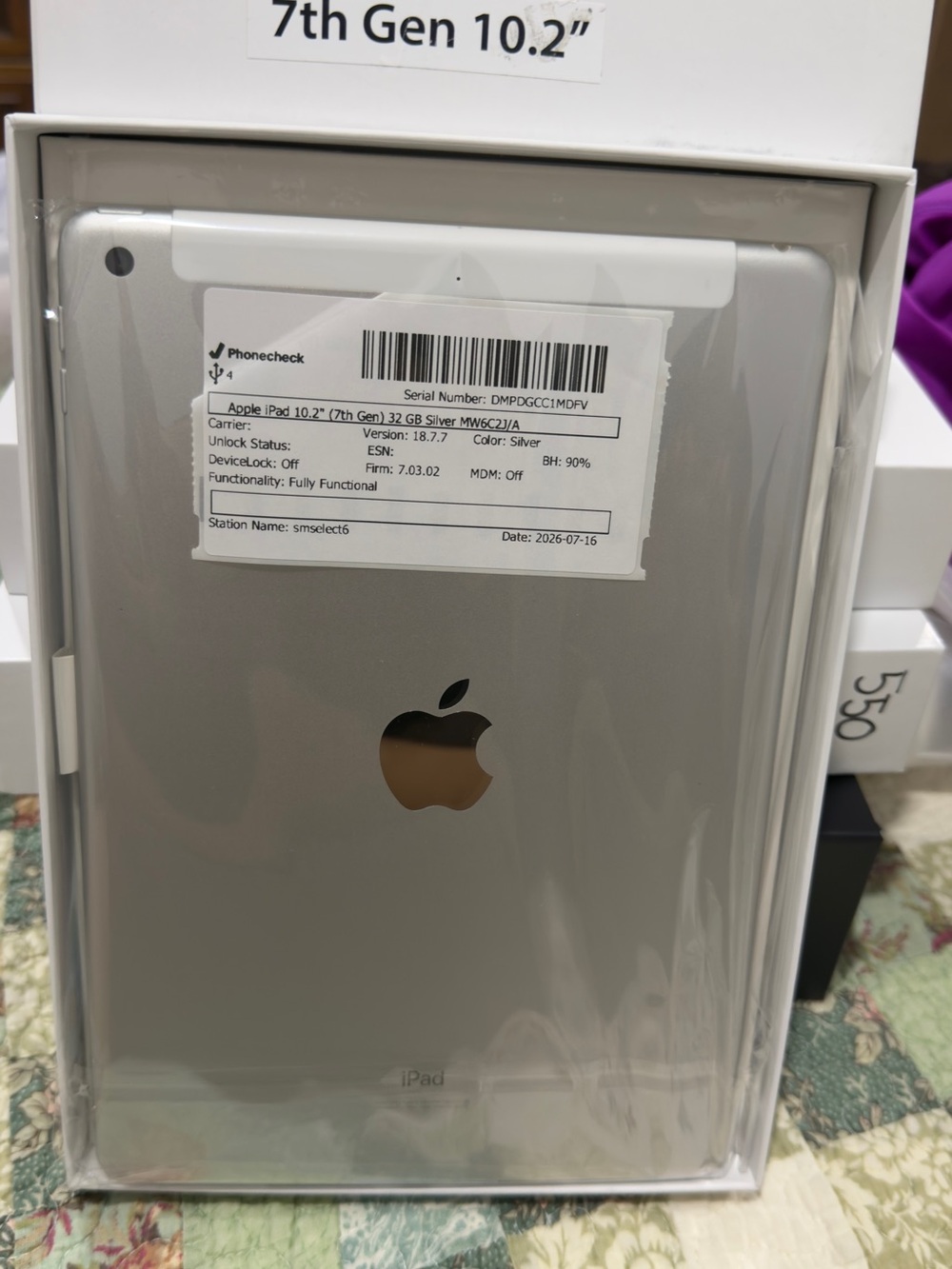 7th Gen 10.2" Apple iPad 10.2" Silver Tablet